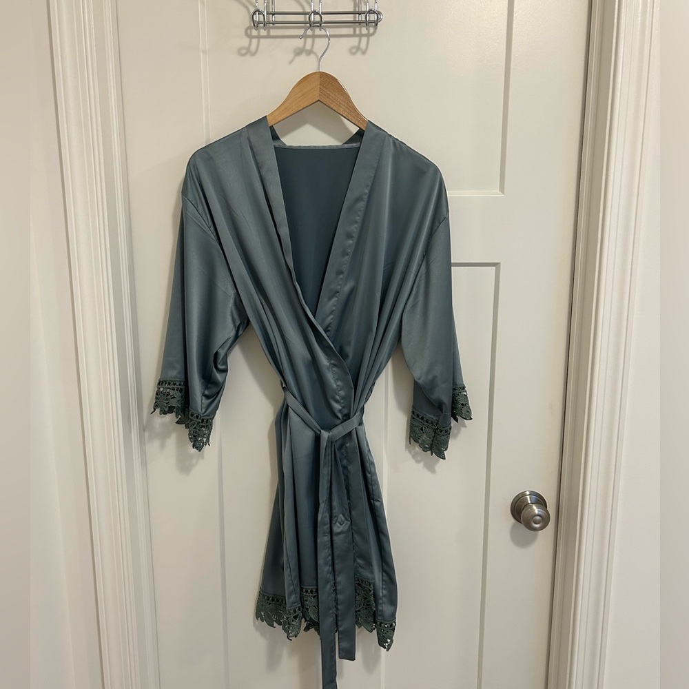 Satin Bridesmaid Robe - Getting Ready Wedding Day- Eucalyptus